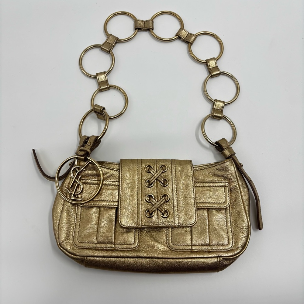 Rare gold YSL Rive Gauche gold corset shoulder bag